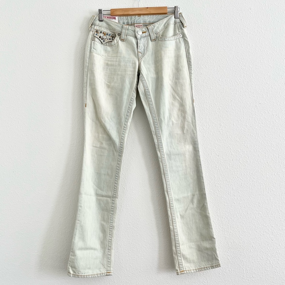 VTG RARE True Religion Billy Low Rise Diamond Stud Straight Leg Denim Jeans 27 - Picture 2 of 9